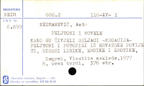 Feljtoni i novele / Ante Neimarević.