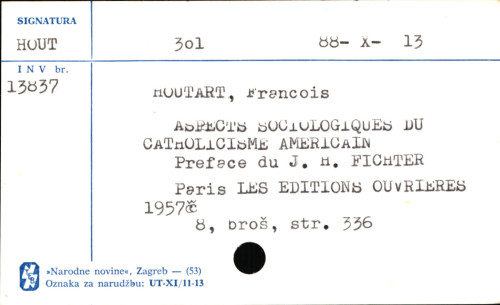 Aspects sociologiques du catholicisme américain; vie urbaine et institutions religieuses. Préf. du [sic] J. H. Fichter.