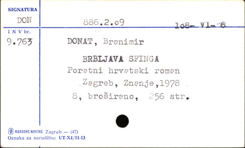 Brbljava sfinga : kronika hrvatskog poratnog romana / Branimir Donat.