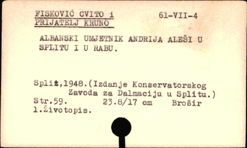 Albanski umjetnik Andrija Aleši u Splitu i u Rabu / Fisković Cvito, Prijatelj Kruno.