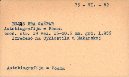 Autobiografija : poema / Gašpar Bujas.