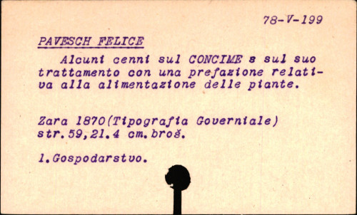 Alcuni Cenni sul concime e sul suo trattamento : con una prefazione relativa all' alimentazione delle piante... / da Felice Pavesch.