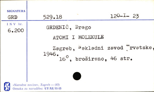 Atomi i molekule / Drago Grdenić.