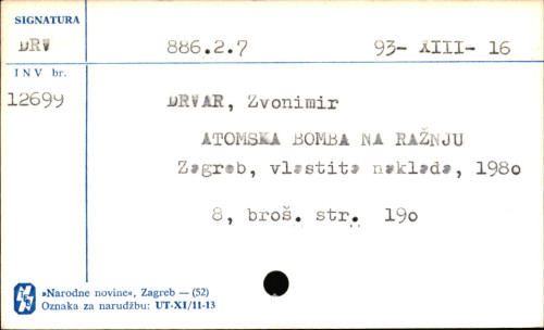 Atomska bomba na ražnju : humor / Zvonimir Drvar.