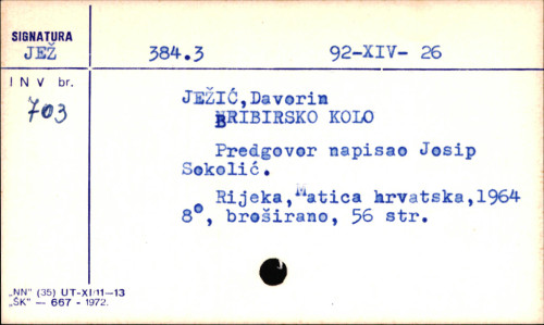 Bribirsko kolo / Davorin Ježić ; [predgovor Josip Sokolić].