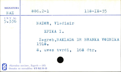 Epika / V[ladimir] N[azor].