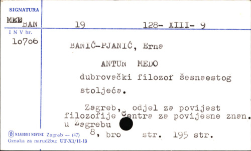 Antun Medo : dubrovački filozof šesnaestog stoljeća / Erna Banić-Pajnić.