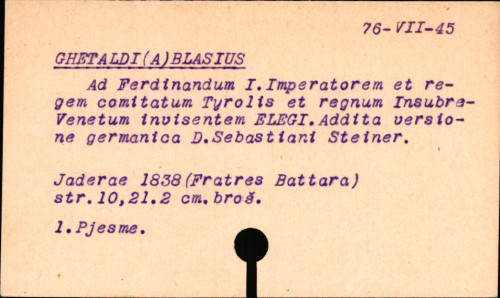 Ad Ferdinandum I, imp. comitatum Tyrolis et regnum Insubre Venet. invisentem. Elegia. Addita versione Germanica dr. Seb. Steiner.