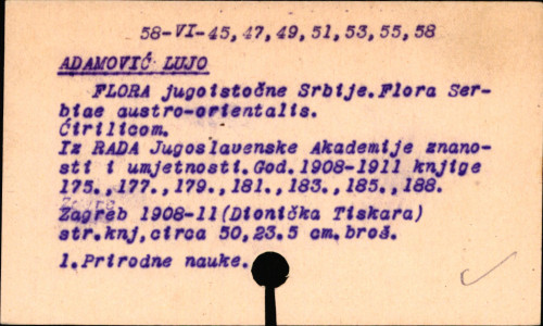 Flora jugoistočne Srbije = flora Serbiae Austro-orientalis / napisao Lujo Adamović.