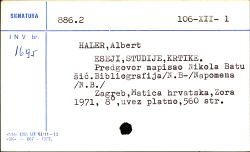 Eseji, studije, kritike / Alber Haler, Mihovil Kombol, Branko Gavella, Ljubomir Maraković ; [priredio Nikola Batušić, Dubravko Jelčić].