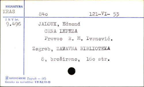 Crna lepeza : roman jedne nesretne žene / francuski napisao Edmond Jaloux ; [preveo R. M. Ivanović].