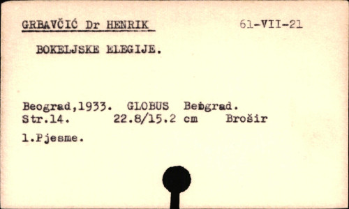 Bokeljske elegije / Henrik Grbavčić.