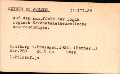 Auf dem Kampffelde der Logik : Logisch-erkenntnistheoretische Untersuchungen / von Joseph Geyser.