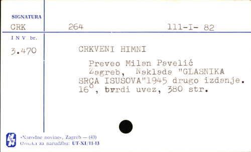 Crkveni himni / preveo Milan Pavelić D. I.