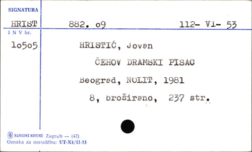 Čehov, dramski pisac / Jovan Hristić.