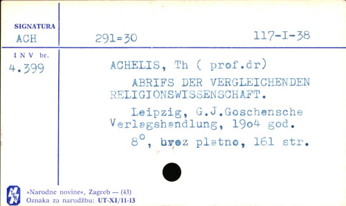 Abriss der vergleichenden religionswissenschaft; von Prof. Dr. Th. Achelis.