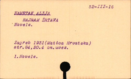 Bajram žrtava : novele / Alija Nametak.