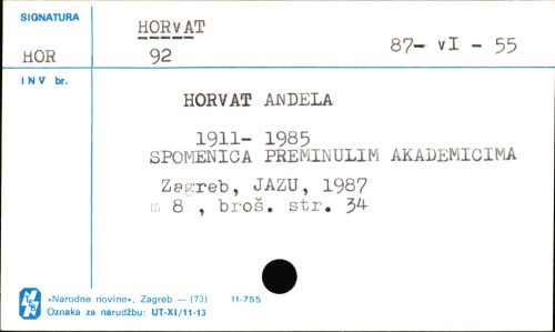 Anđela Horvat, 1911-1985 / [uredio Branko Fučić].