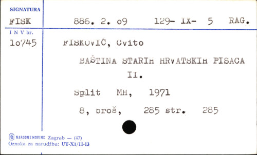 Baština starih hrvatskih pisaca / Cvito Fisković.