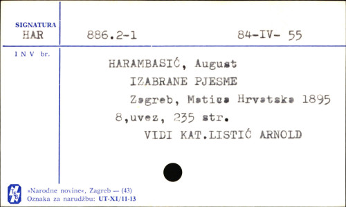 Izabrane pjesme / August Harambašić.