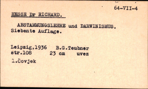 Abstammungslehre und Darwinismus, von Dr. Richard Hesse.