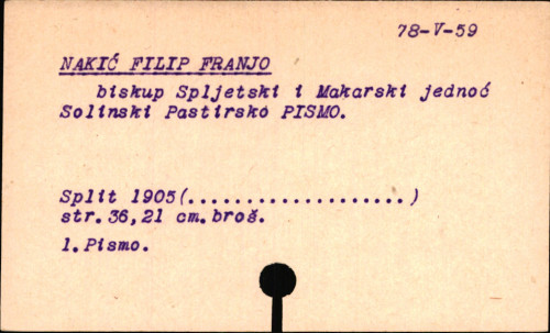 Filip Franjo Nakić po milosti Božjoj i Sv. Apoštolske Stolice biskup spljetski i makarski, jednoć Solinski : prepoštovanim kaptolima, i poštovanom kleru i ljubljenim vjernicima združenih biskupija, mir i blagoslov.
