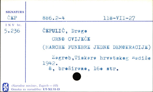 Crno cvijeće : marche funebre jedne demokracije / Drago Ćepulić.