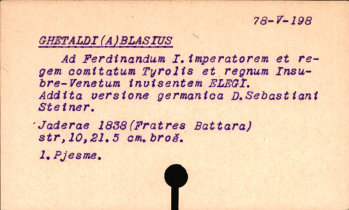 Ad Ferdinandum I, imp. comitatum Tyrolis et regnum Insubre Venet. invisentem. Elegia. Addita versione Germanica dr. Seb. Steiner.