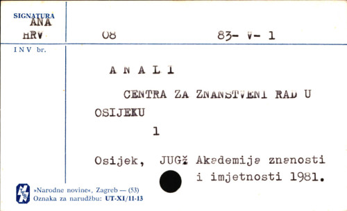 Anali Centra za znanstveni rad u Osijeku = Annals of the Centre for Scientific Research Work / [urednik Josip Roglić].
