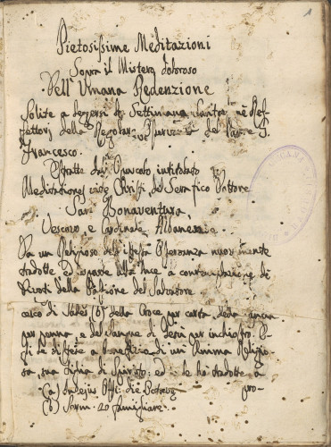 Pietosissime Meditazioni / Sopra il Mistero doloroso dell'umana Redenzione. 
