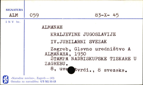 Almanah Kraljevine Jugoslavije. Posebno izd.