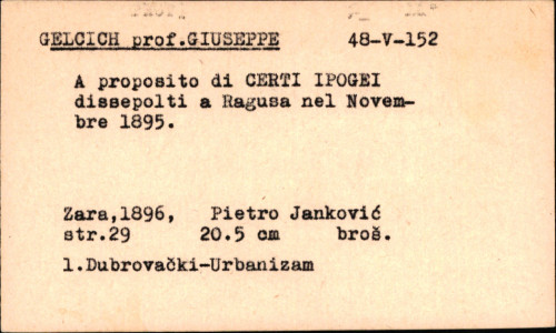 A proposito di certi ipogei dissepolti a Ragusa nel novembre MDCCCXCV / Giuseppe Gelcich.
