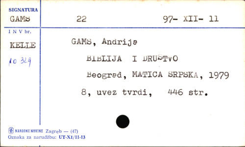 Biblija i društvo / Andrija Gams.