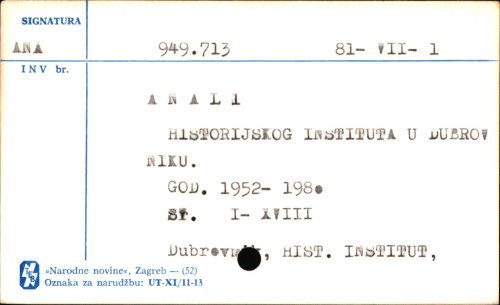 Anali Historijskog instituta u Dubrovniku / [glavni urednik Cvito Fisković].