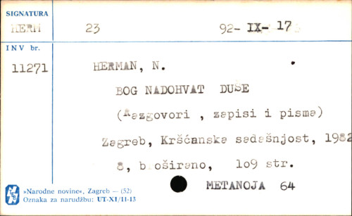 Bog nadohvat duše : razgovori, zapisi i pisma Nicholasa Hermana, poznatijeg pod redovničkim imenom Brat Lovro od Uskrsnuća, karmelićanina / [preveo Jure Zečević].