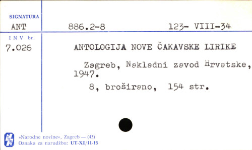 Antologija nove čakavske lirike / [ur. Ive Jelenović i Hijacint Petris].