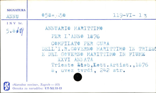Annuario marittimo, comp. per cura dell' I. R. Governo marittimo in Trieste.