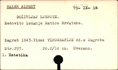 Doživljaj ljepote / Albert Haler.