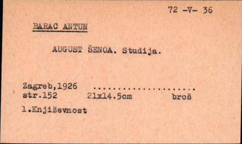August Šenoa : studija / Antun Barac.