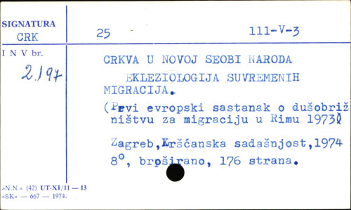 Crkva u novoj seobi naroda