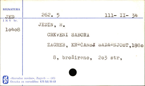 Crkveni sabori : kratka povijest / Hubert Judin ; [preveo Josip Kresina ; VI odsjek II vatikanski sabor po Hubertu Judinu priredio Mile Bogović].