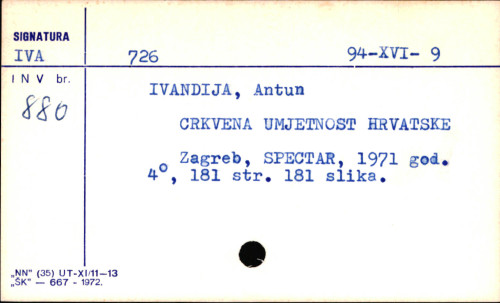 Crkvena umjetnost Hrvatske / [autori fotografija Milan Babić ... [et al.] ; autori tekstova [uvoda] Antun Ivandija i Duško Kečkemet ; izbor, sastav i redakcija Drago Zdunić ; autor inicijala Bone Razmilović ... et al.].
