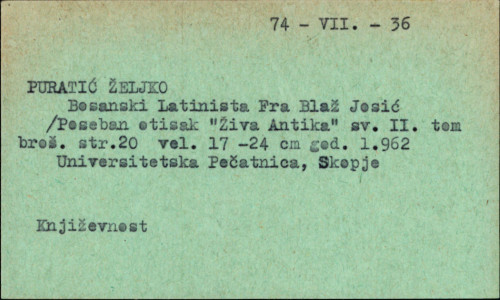 Bosanski latinista fra Blaž Josić / Ž. Puratić.