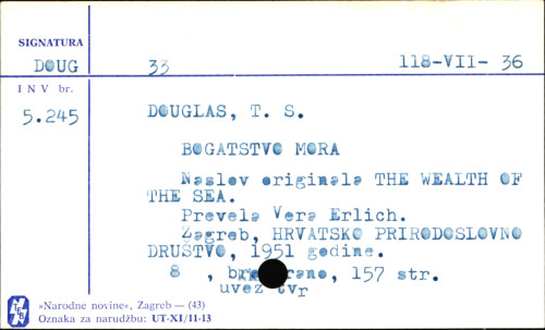 Bogatstvo mora / T. S. Douglas ; prev. Vera Ehrlich.