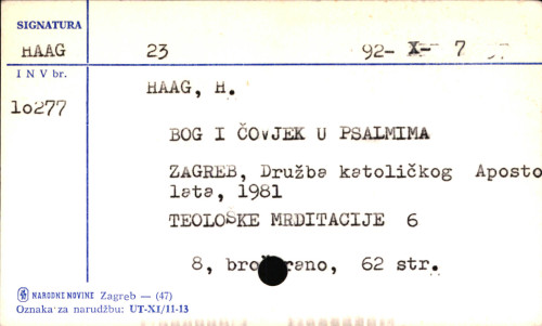 Bog i čovjek u psalmima / Herbert Haag ; [preveo Adalbert Rebić].
