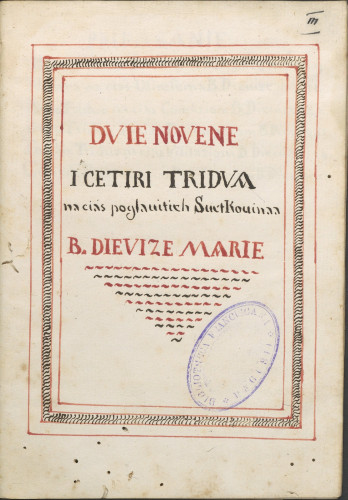 Dvie Novene / i Cetiri Tridua / na cias poglauitieh Suetkouinaa / B. Dievize Marie.