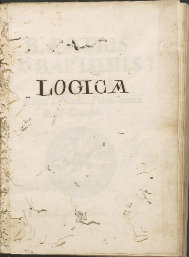 »R. Patris / Jo. Bap. Lelmi S. J. / Logica. / Scripta à Nicolao Puliesi ejusdem R. P. Discipulo. / Laureti in Col. Illyrico 1736.«